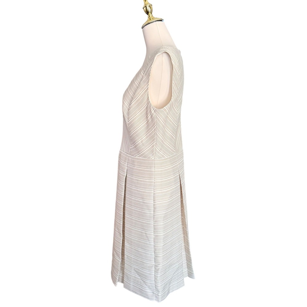 Alex‎ Marie Beige White Striped V-Neck Pleated Sheath Dress Womens Size 12 - Picture 5 of 11